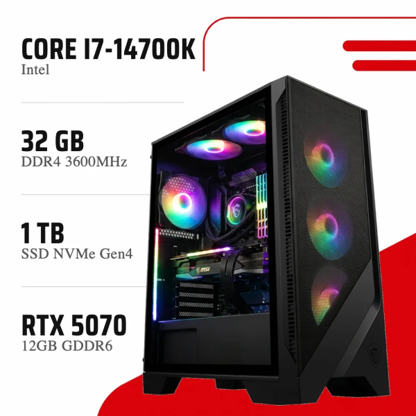 PC Gamer Core i7-14700K/RTX 5070 12GB/32GB DDR4/1TB SSD - STATION DE TRAVAIL - PC GAMER
