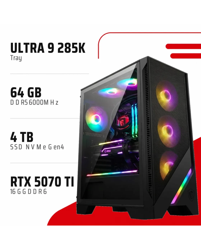 PC Gamer Core Ultra 9 285K/RTX 5070 Ti 16GB/64GB DDR5/4TB SSD