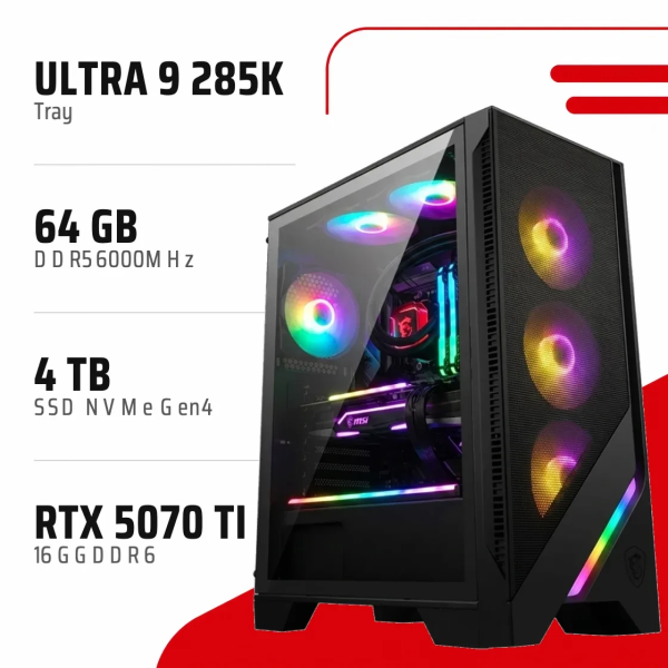 PC Gamer Core Ultra 9 285K/RTX 5070 Ti 16GB/64GB DDR5/4TB SSD