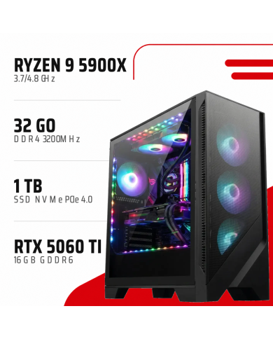 PC Gamer Ryzen 9 5900X/RTX 5060 Ti 16GB/32GB DDR4/1TB SSD