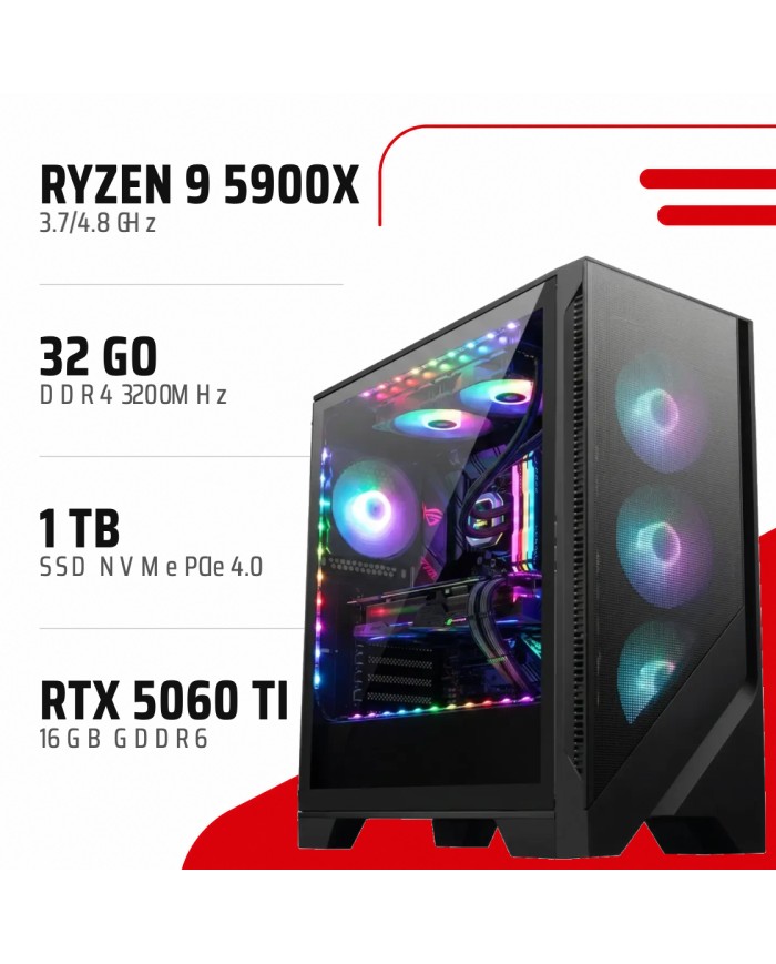 PC Gamer Ryzen 9 5900X/RTX 5060 Ti 16GB/32GB DDR4/1TB SSD