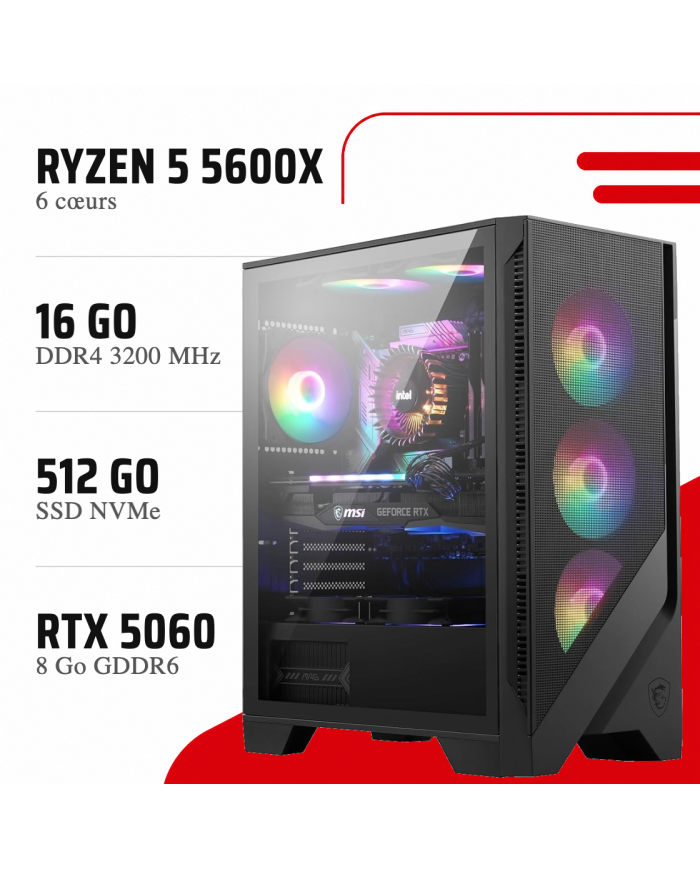 PC Gamer Ryzen 5 5600X RTX 5060- 16GB DDR4 -SSD 512GB - PC GAMER