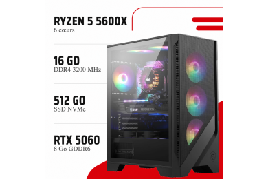 PC Gamer Ryzen 5 5600X RTX 5060- 16GB DDR4 -SSD 512GB - PC GAMER