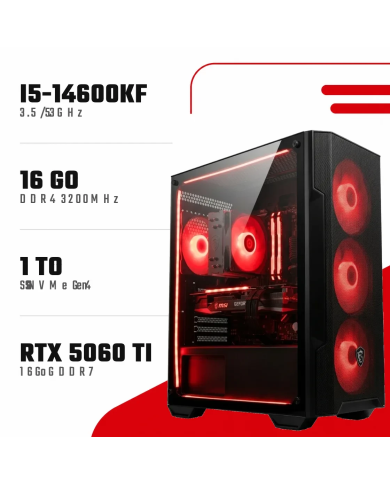 PC Gamer i5-14600KF/RTX 5060 Ti 16GB/16GB DDR4/1TB SSD - PC GAMER CASA