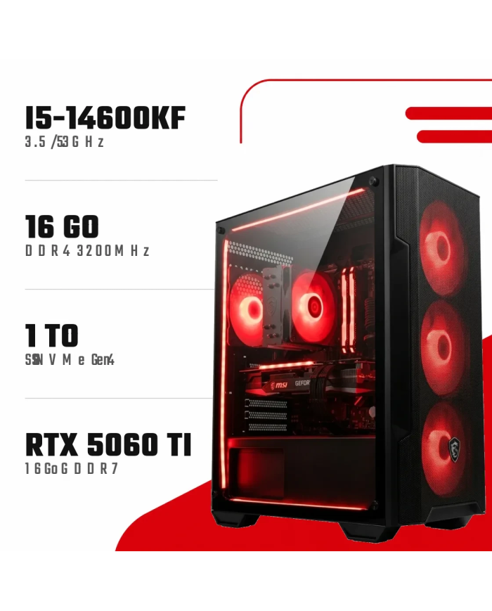 PC Gamer i5-14600KF/RTX 5060 Ti 16GB/16GB DDR4/1TB SSD - PC GAMER CASA