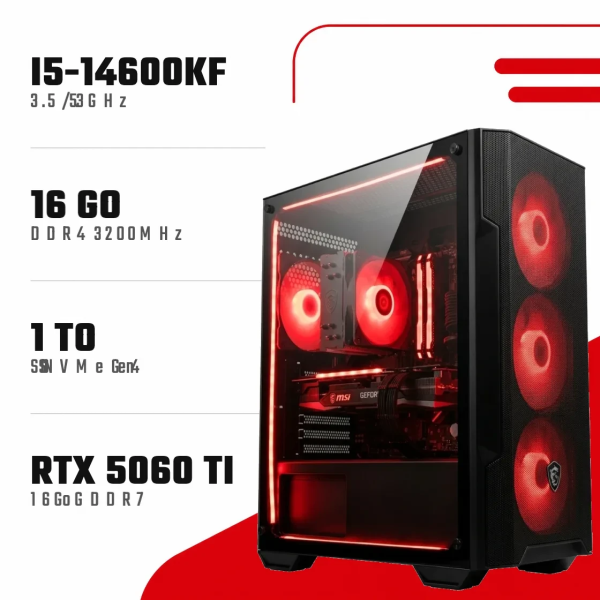 PC Gamer i5-14600KF/RTX 5060 Ti 16GB/16GB DDR4/1TB SSD - PC GAMER CASA