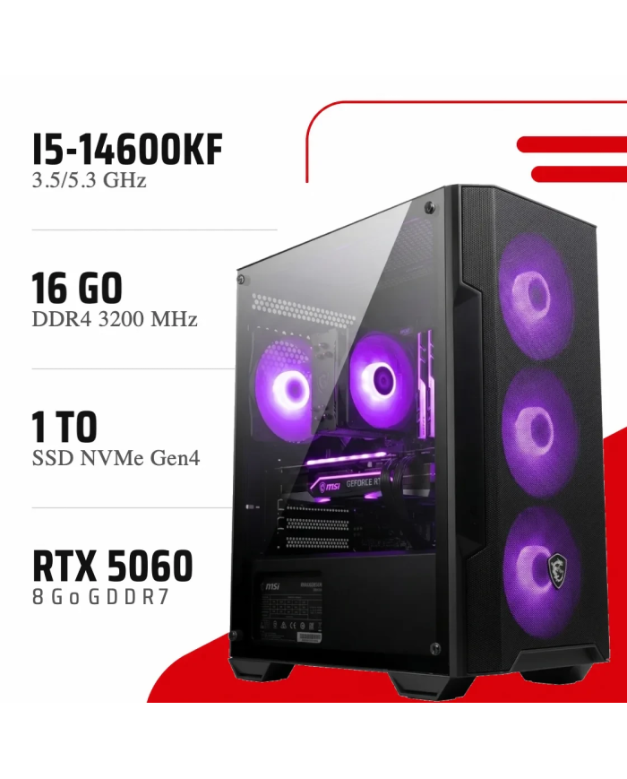 PC Gamer i5-14600KF/RTX 5060 8GB/16GB DDR4/1TB SSD - PC GAMER CASA