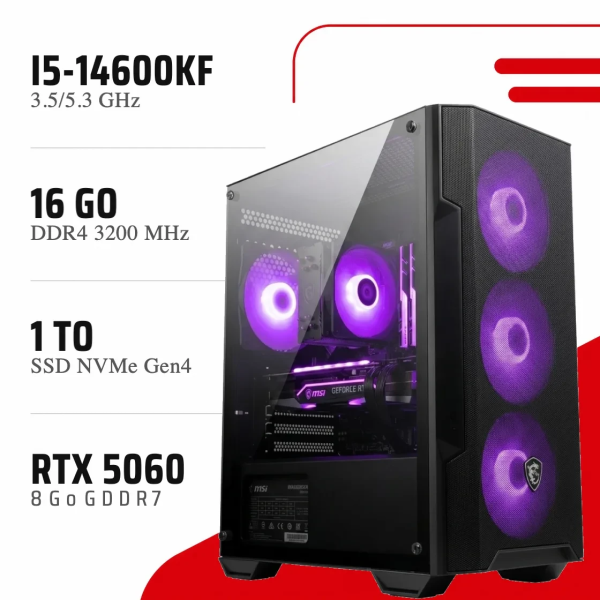 PC Gamer i5-14600KF/RTX 5060 8GB/16GB DDR4/1TB SSD - PC GAMER CASA