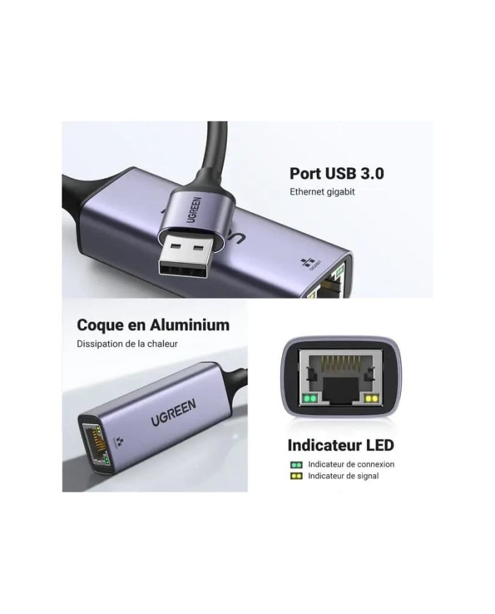 Ugreen Adaptateur Aluminium USB 3.0 vers RJ45 Gigabit Ethernet