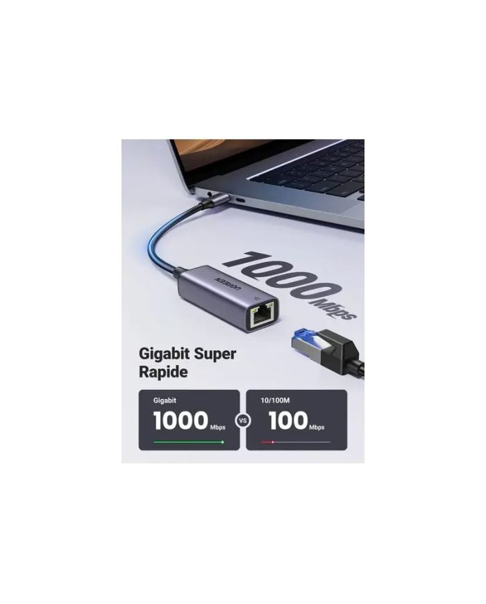 Adaptateur UGREEN USB-C vers Ethernet Gigabit 1000 Mbps - Gris