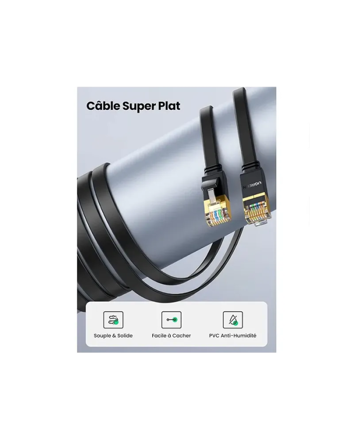Câble Ethernet Ugreen CAT7 Plat 5m - Haut Débit RJ45