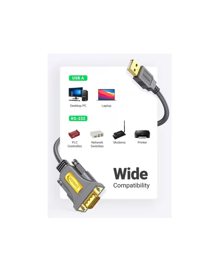 Adaptateur Ugreen USB 2.0 vers RS-232 DB9 Mâle 3 mètres