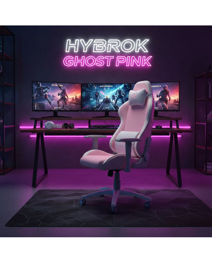 Hybrok GHOST PINK - Chaise Gaming Ergonomique Rose & Blanc