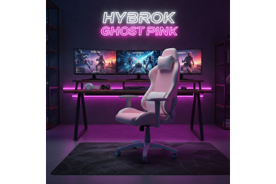 Hybrok GHOST PINK - Chaise Gaming Ergonomique Rose & Blanc